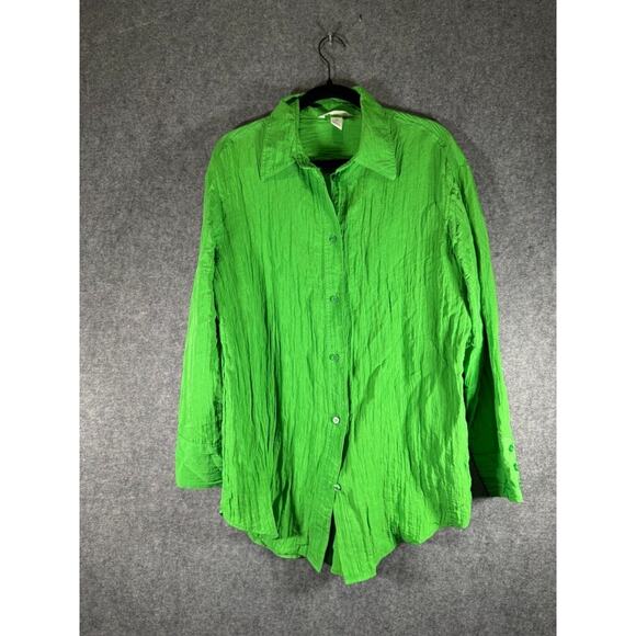 H&M Top Women M Kelly Green Long Sleeve Collar Button Front Relax Fit Preppy - Picture 1 of 7